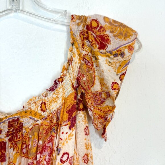 Free People Carmen Off the Shoulder Jumpsuit Orange Red Paisley XS - Picture 8 of 14